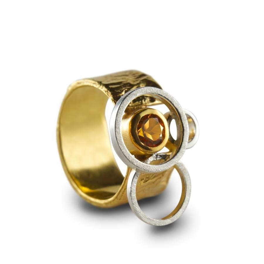 SILVER RING - GOLD PLATED - WITH NATURAL CITRINE STONE - kosznikjewellery