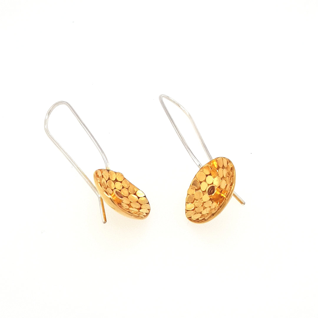 SILVER DISK EARRINGS - GOLD PLATED - WITH NATURAL CITRINE STONE - kosznikjewellery