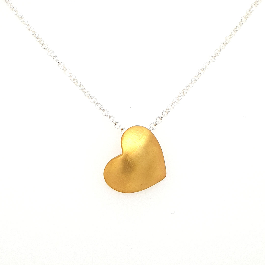 STERLING SILVER MATT FINISH HEART NECKLACE - kosznikjewellery