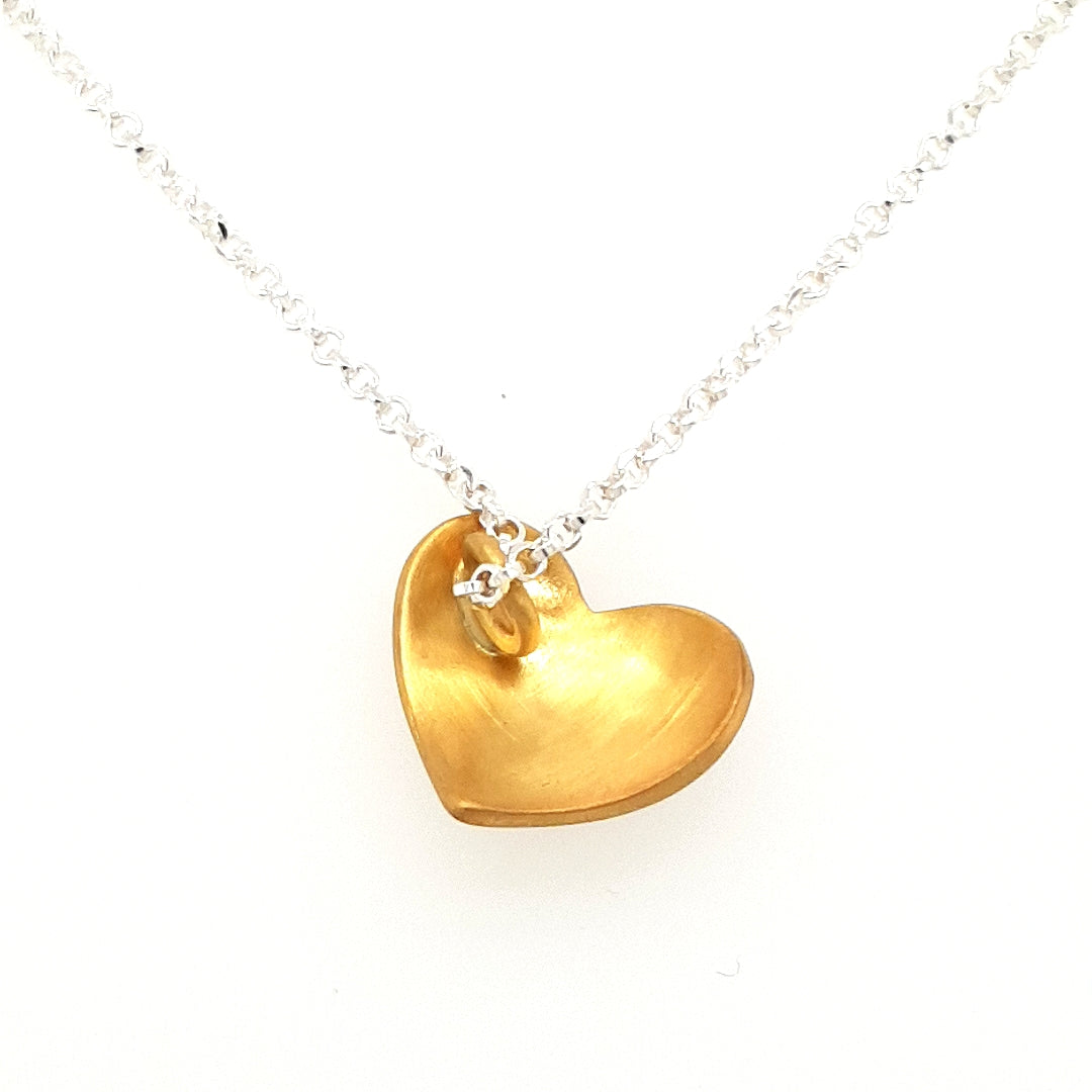 STERLING SILVER MATT FINISH HEART NECKLACE - kosznikjewellery
