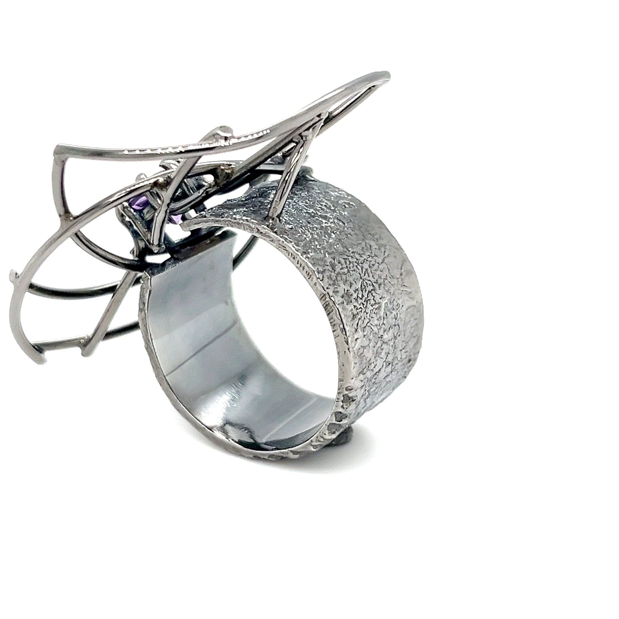 Spider Web- Ring with Amethyst – Sterling Silver, Black Rhodium