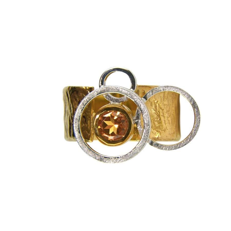 SILVER RING - GOLD PLATED - WITH NATURAL CITRINE STONE - kosznikjewellery